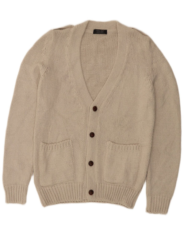 Zara Mens Cardigan Sweater Large Beige Acrylic