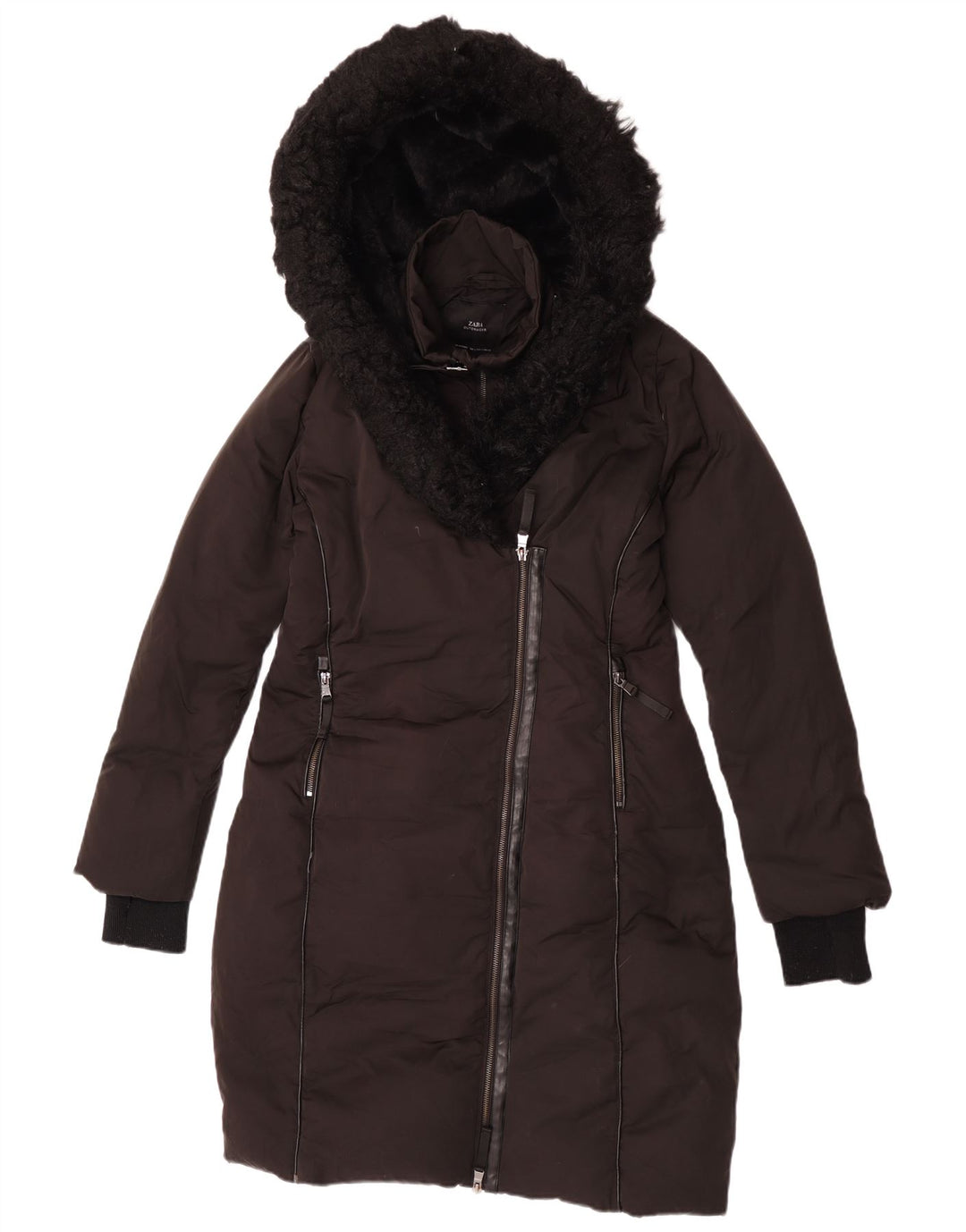 Zara Womens Hooded Padded Coat UK 10 Small Black Polyester