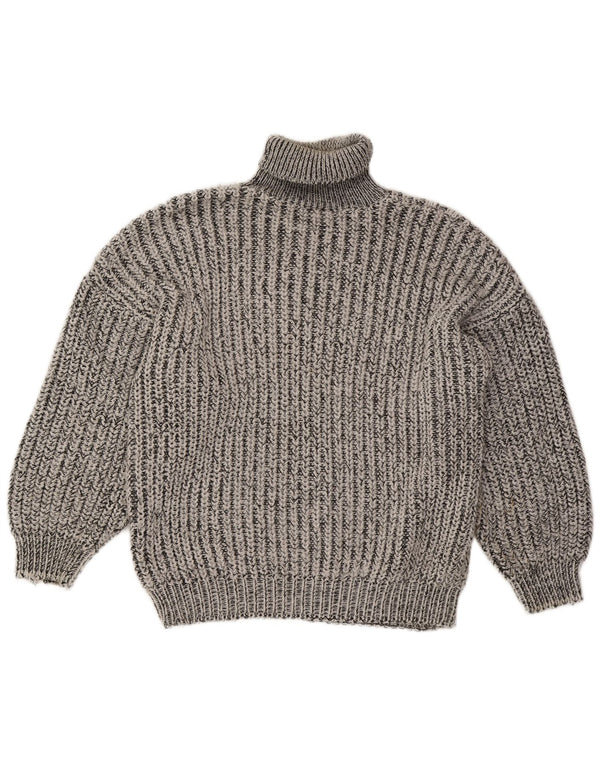 Vintage Womens Roll Neck Jumper Sweater UK 16 Large Grey Striped