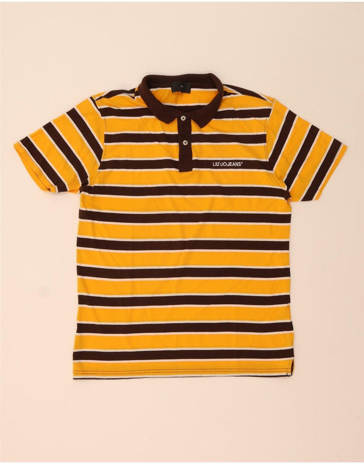 Liu Jo Mens Polo Shirt Medium Yellow Striped Cotton
