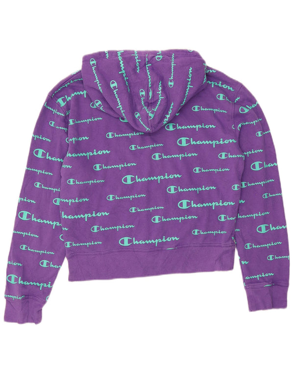 Champion Womens Crop Graphic Loose Fit Hoodie Jumper UK 10 Small Purple