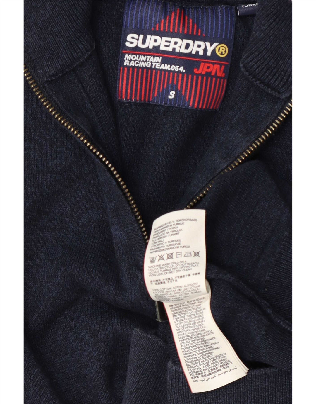 Superdry Mens Zip Neck Jumper Sweater Small Navy Blue Cotton