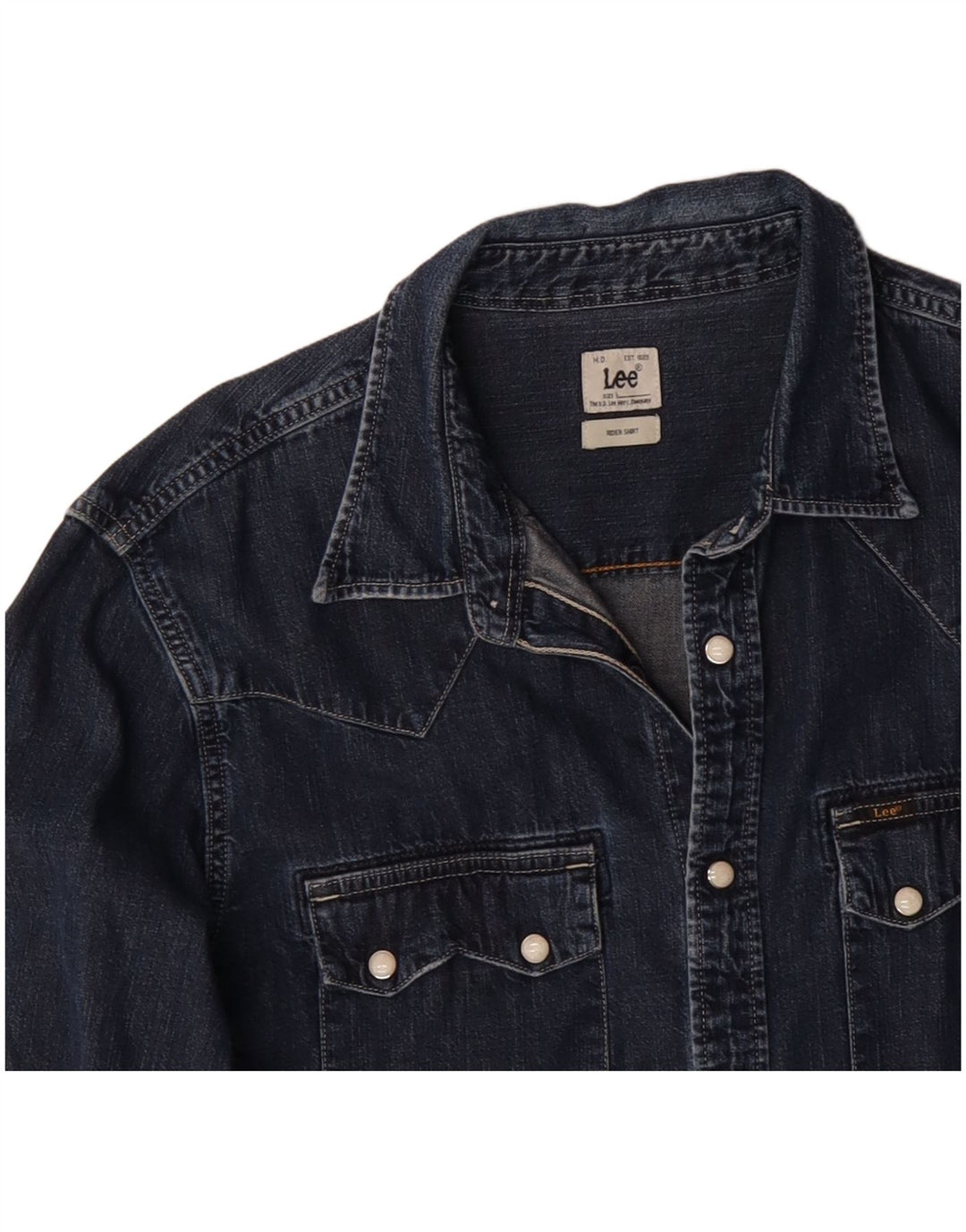 LEE Mens Denim Shirt Large Navy Blue Cotton