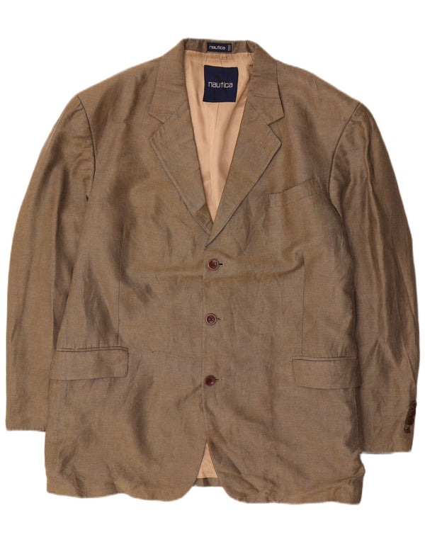 NAUTICA Mens 3 Button Blazer Jacket UK 46 3XL Grey Linen
