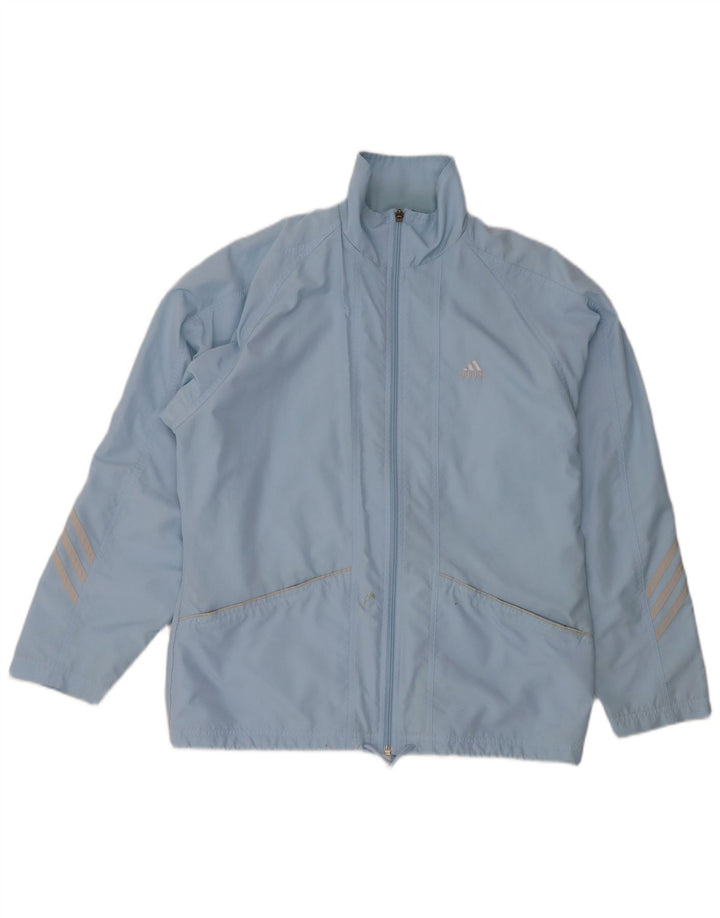 ADIDAS Womens Tracksuit Top Jacket UK 14 Large Blue Polyester