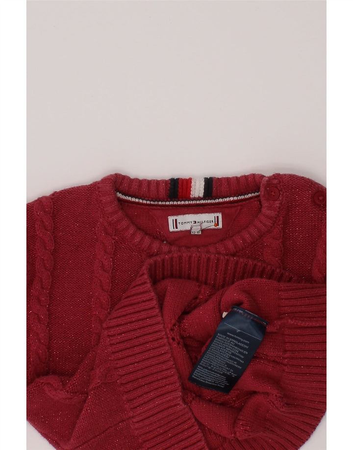 TOMMY HILFIGER Baby Girls Boat Neck Jumper Sweater 12-18 Months Burgundy