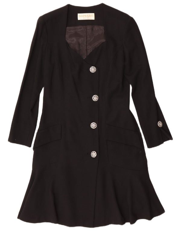 Soprano Womens Long Sleeve Shirt Dress UK 14 Medium Black Wool