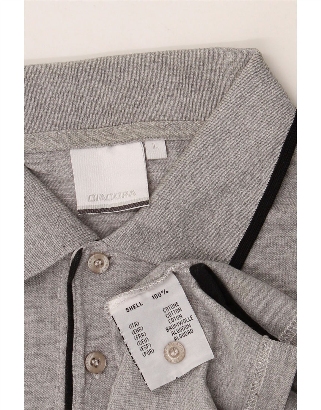 DIADORA Mens Polo Shirt Large Grey Cotton Vintage Diadora and Second-Hand Diadora from Messina Hembry 