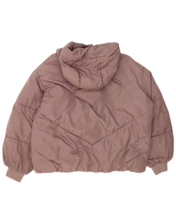Zara Womens Hooded Oversized Padded Jacket UK 6 XS Purple Polyester