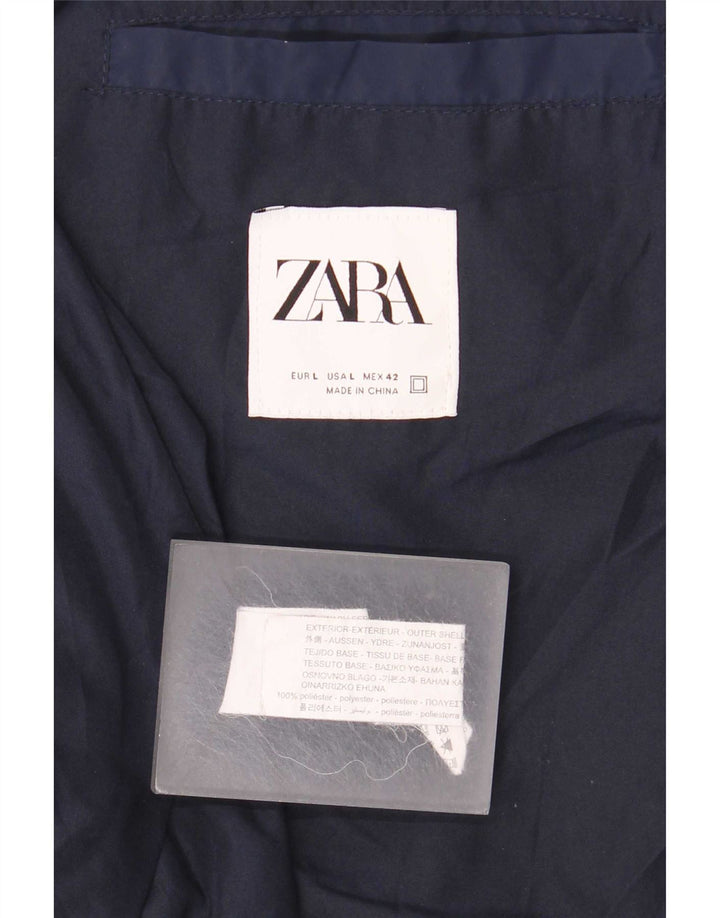 Zara Mens Bomber Jacket UK 40 Large Navy Blue Polyester