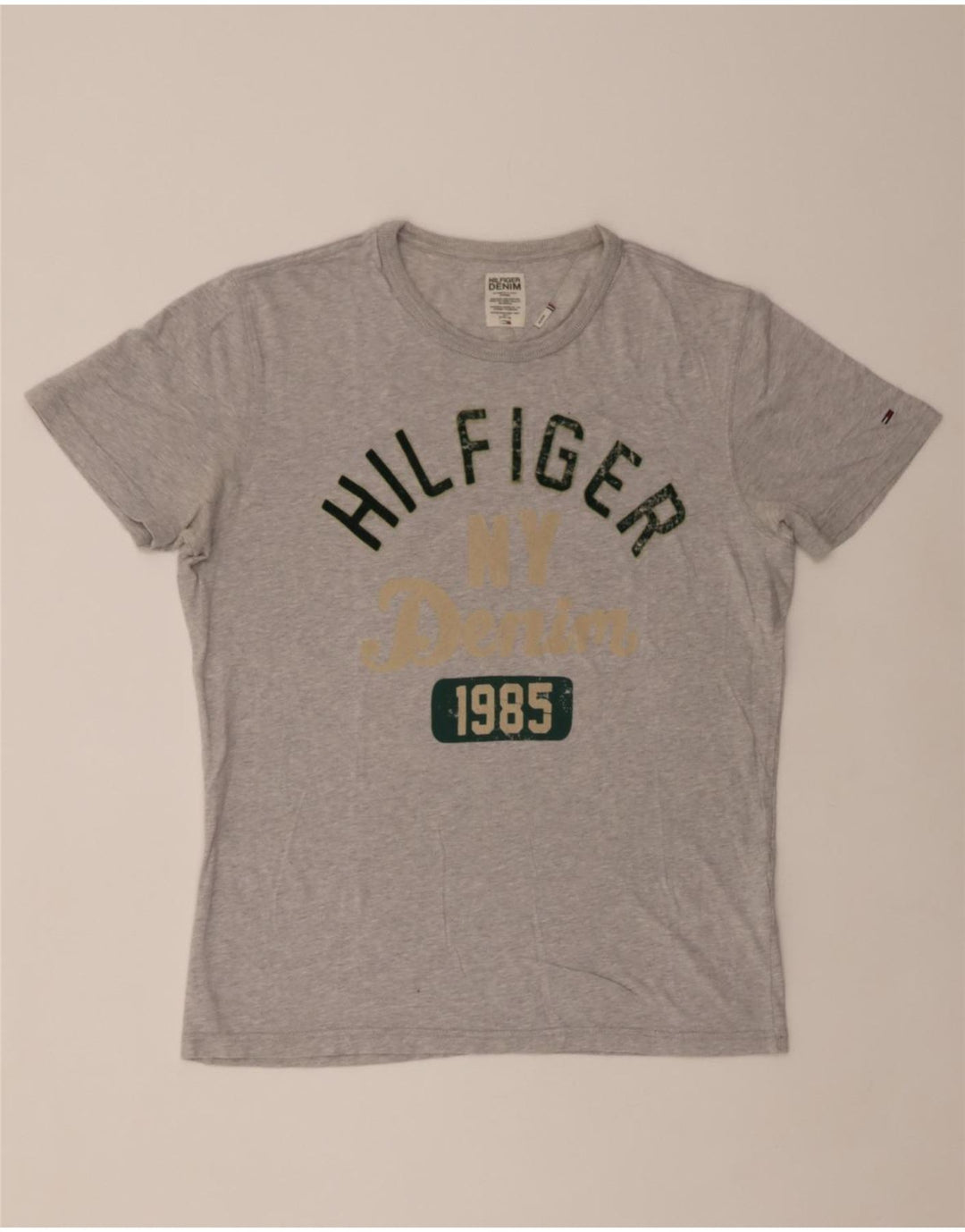 TOMMY HILFIGER Mens Graphic T-Shirt Top Medium Grey Cotton Vintage Tommy Hilfiger and Second-Hand Tommy Hilfiger from Messina Hembry 