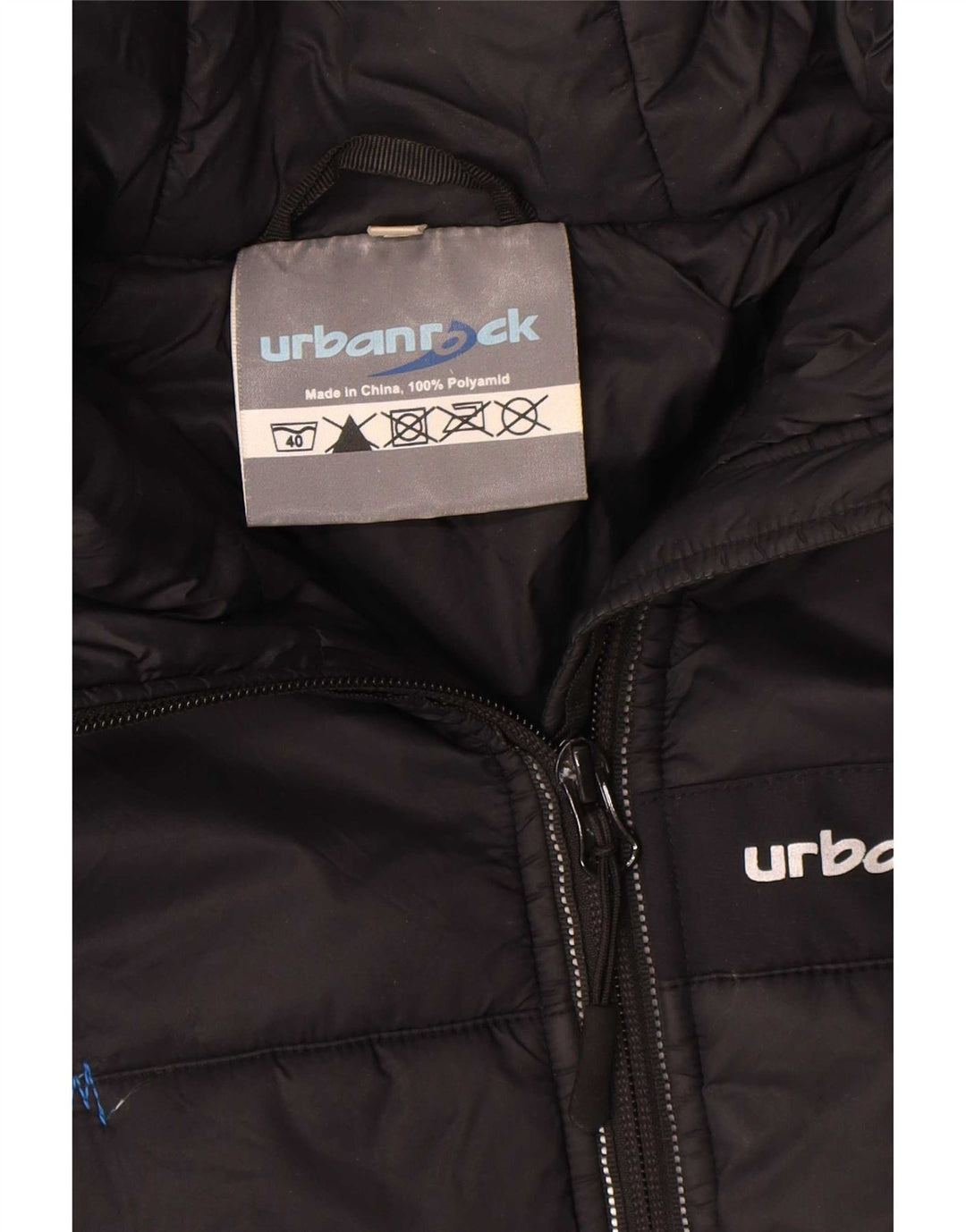 Urbanrock Mens Hooded Padded Jacket UK 40 Large Black Polyester