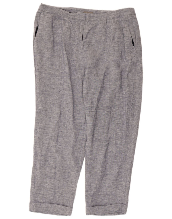 JAEGER Womens Straight Cropped Trousers UK 16 Large W36 L25 Blue Linen