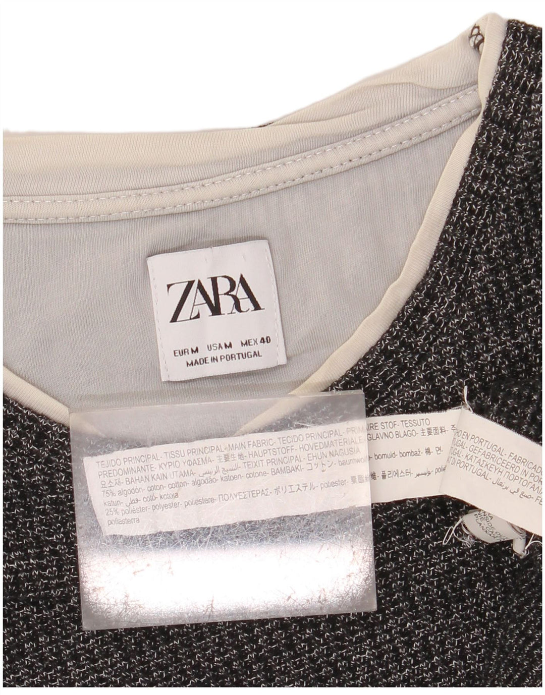 ZARA Mens Crew Neck Jumper Sweater Medium Black Flecked Cotton