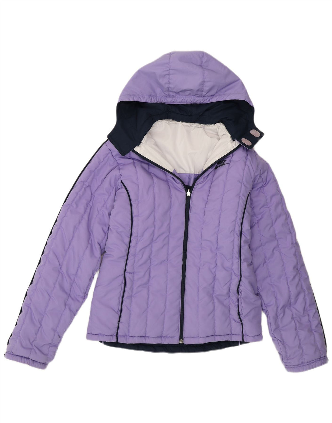 Nike Girls Hooded Padded Jacket 13-14 Years XL Purple Colourblock Polyester