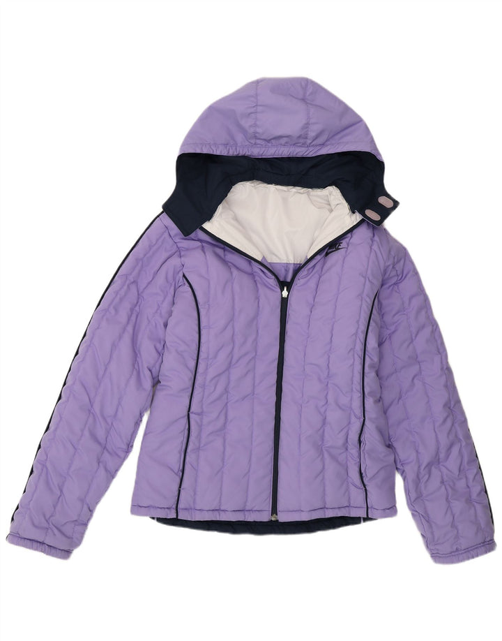 Nike Girls Hooded Padded Jacket 13-14 Years XL Purple Colourblock Polyester