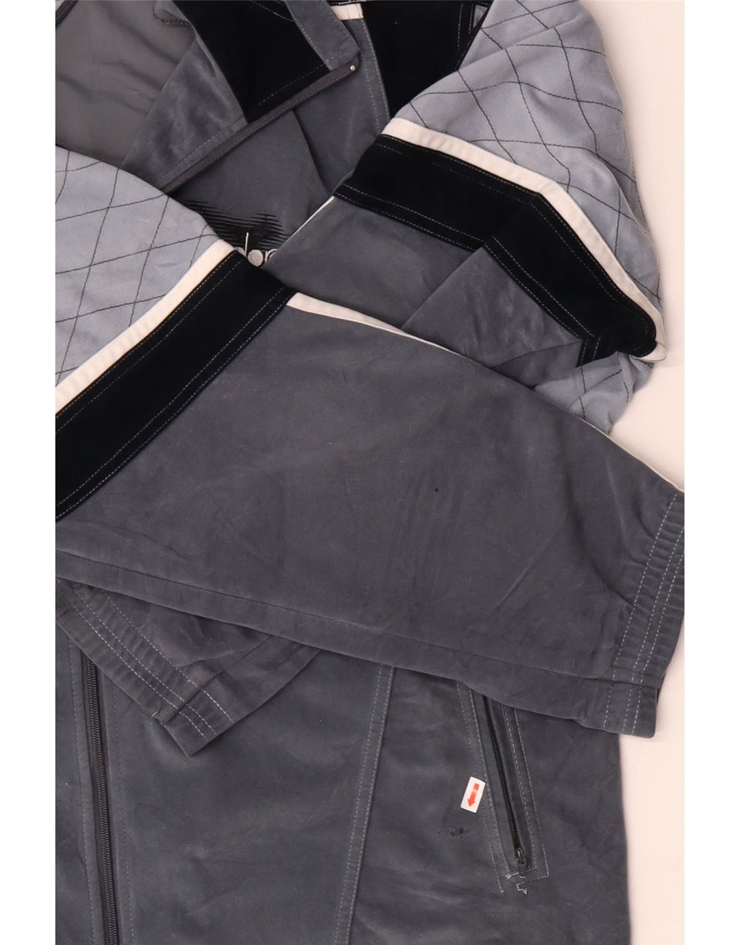 DIADORA Mens Graphic Velour Tracksuit Top Jacket UK 46 XL Grey Colourblock