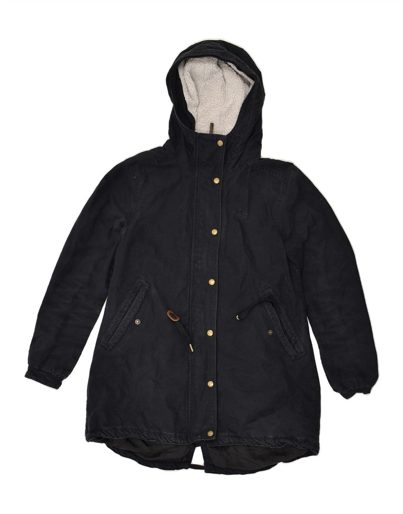 ADIDAS Womens Hooded Windbreaker Coat UK 10 Small Navy Blue | Vintage Adidas | Thrift | Second-Hand Adidas | Used Clothing | Messina Hembry 