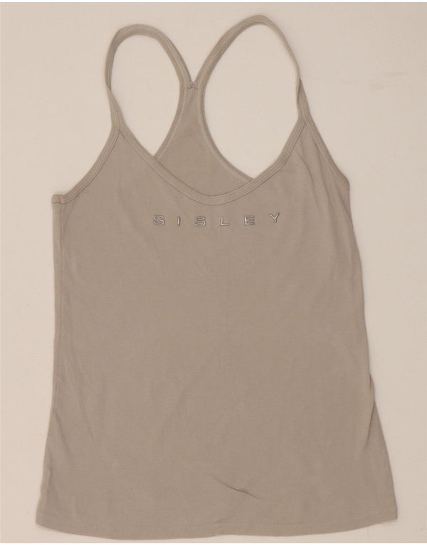 Sisley Womens Crop Graphic Vest Top UK 14 Large Grey Cotton