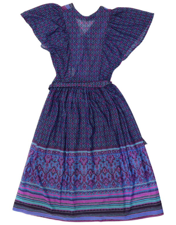 Vintage Womens Maxi Dress UK 12 Medium Purple Fair Isle Acetate