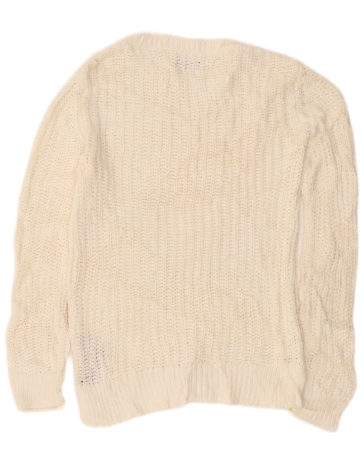 Nautica Womens Boat Neck Jumper Sweater UK 14 Medium Off White Cotton