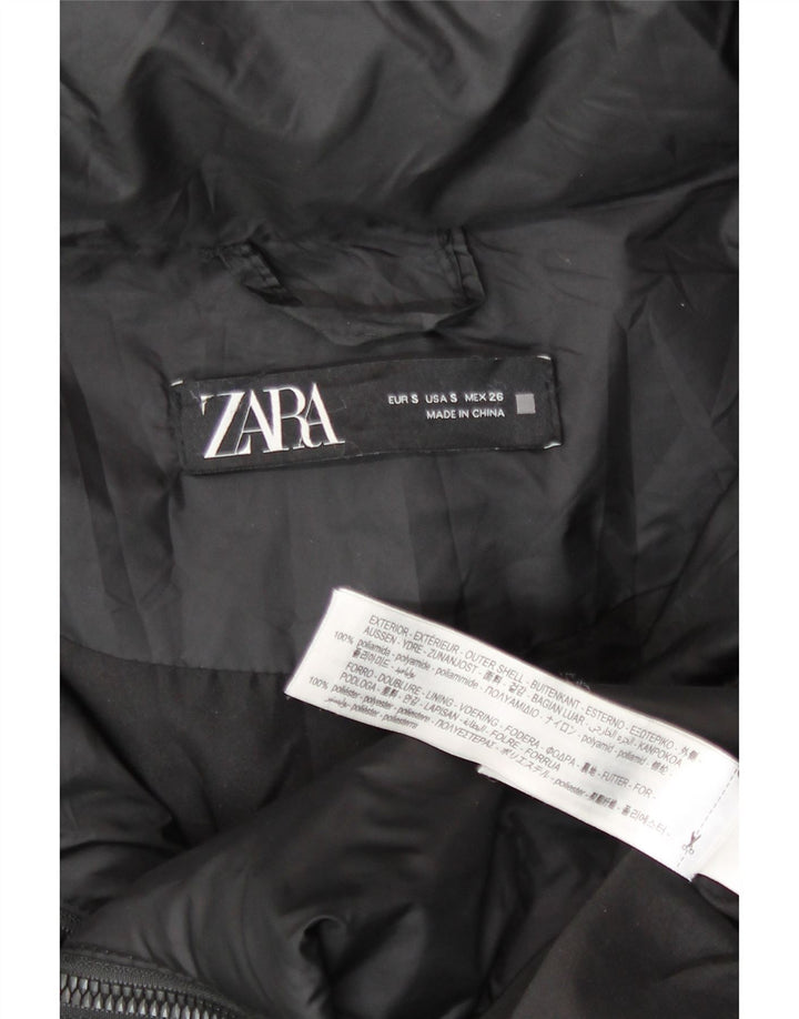 Zara Womens Oversized Hooded Padded Coat UK 10 Small Black Polyamide