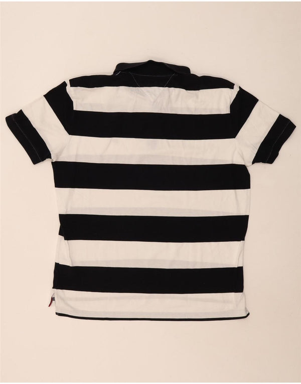TOMMY HILFIGER Mens Regular Fit Polo Shirt XL Black Striped Cotton