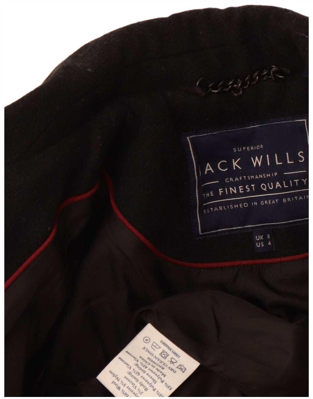 JACK WILLS Womens Crop Blazer Jacket UK 8 Small Black Wool
