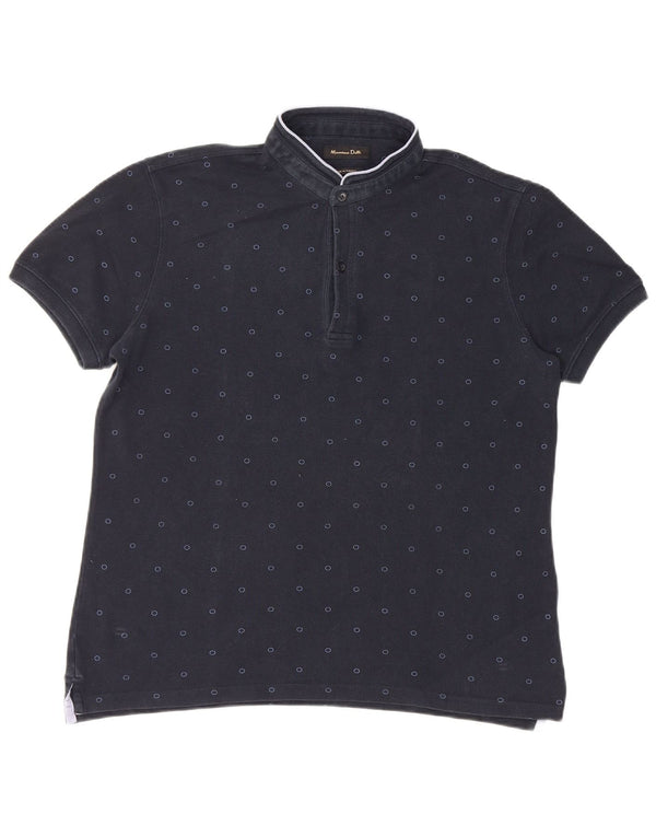 Massimo Dutti Mens Polo Shirt Large Navy Blue Spotted