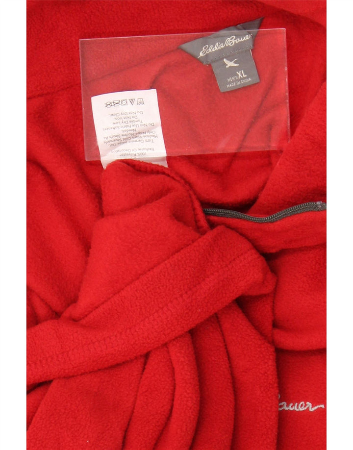 EDDIE BAUER Mens Zip Neck Fleece Jumper XL Red Polyester