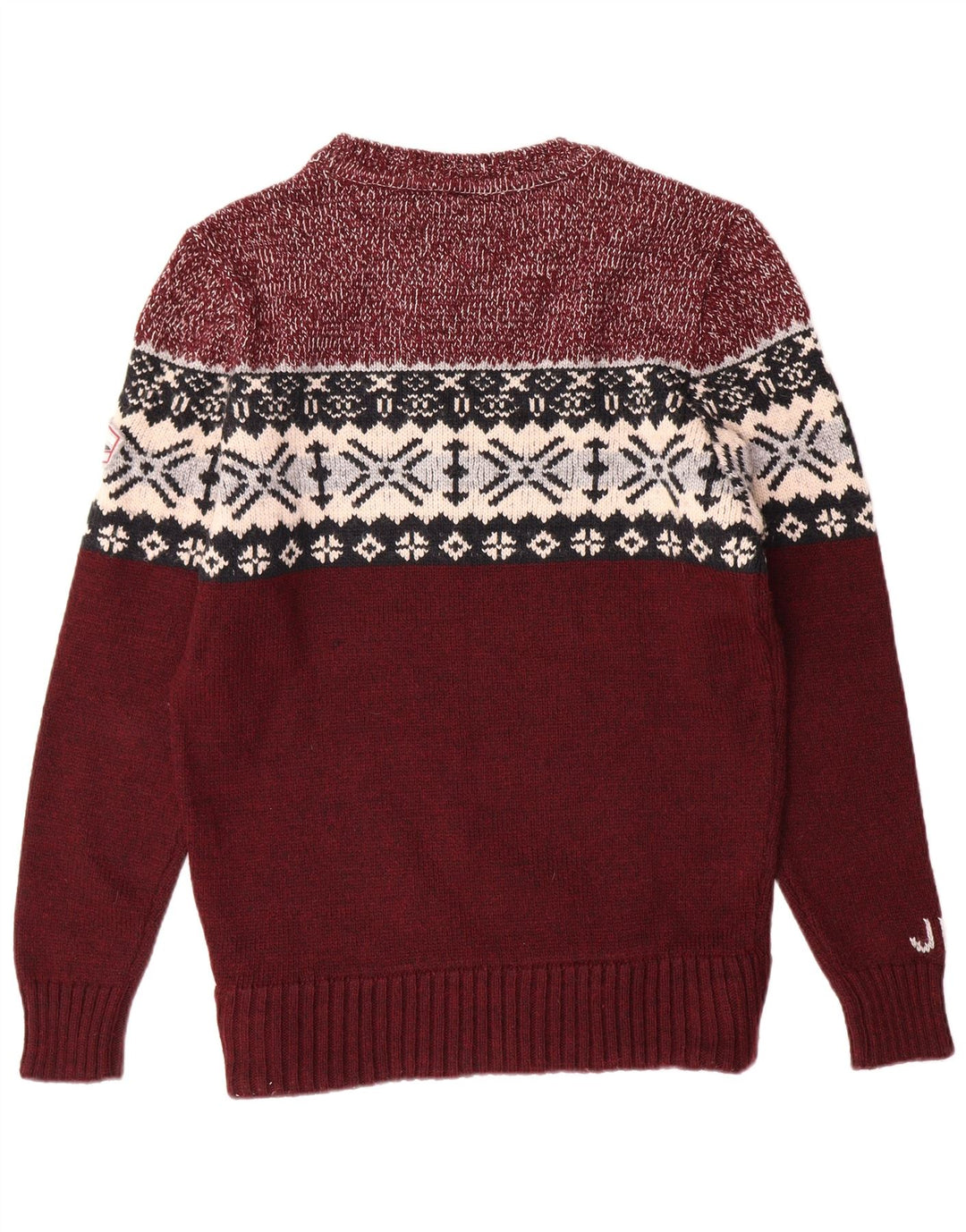 SUPERDRY Mens Crew Neck Jumper Sweater XL Burgundy Fair Isle Classic