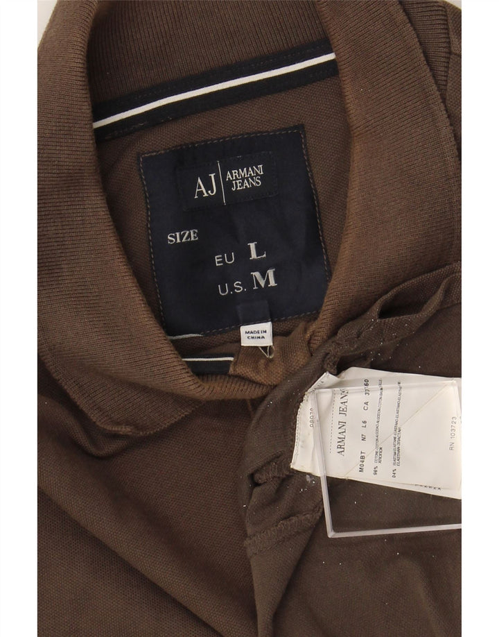 ARMANI JEANS Mens Long Sleeve Polo Shirt Medium Brown Cotton