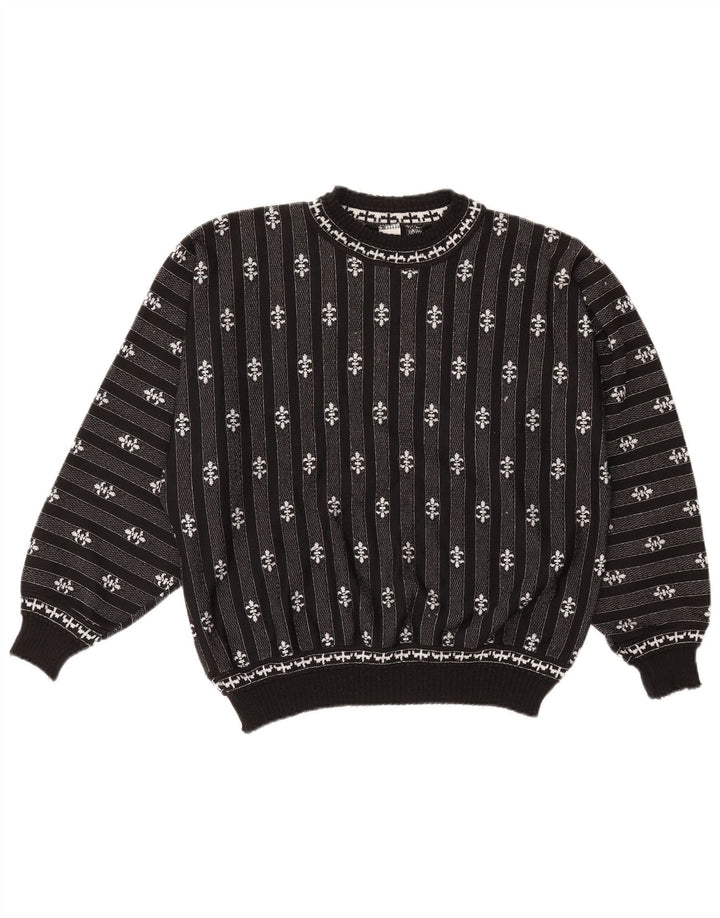 C & A Womens Oversized Crew Neck Jumper Sweater UK 14 Medium Black Striped