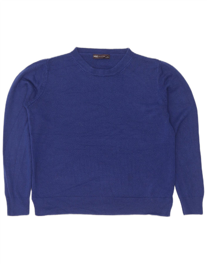 Marks & Spencer Womens Crew Neck Jumper Sweater UK 14 Medium Blue Acrylic