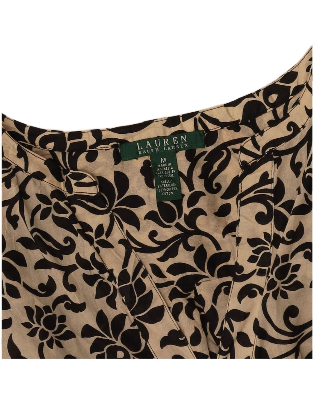 RALPH LAUREN Womens Longline Blouse Top UK 14 Medium Beige Floral Cotton