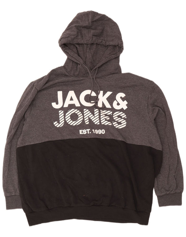 Jack & Jones Mens Graphic Hoodie Jumper 5XL Grey Colourblock Cotton