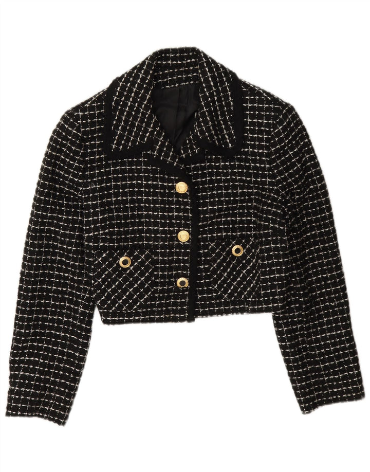 Vintage Womens 3 Button Crop Blazer Jacket IT 42 Medium Black Check