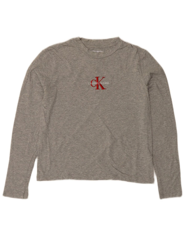 CALVIN KLEIN JEANS Womens Graphic Top Long Sleeve UK 6 XS Grey Flecked