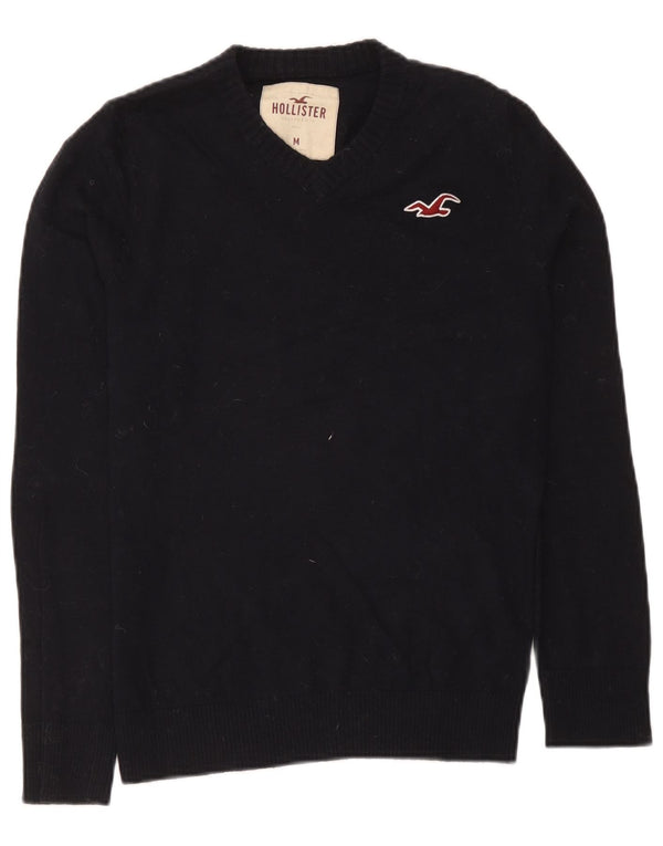 Hollister Mens V-Neck Jumper Sweater Medium Navy Blue Cotton