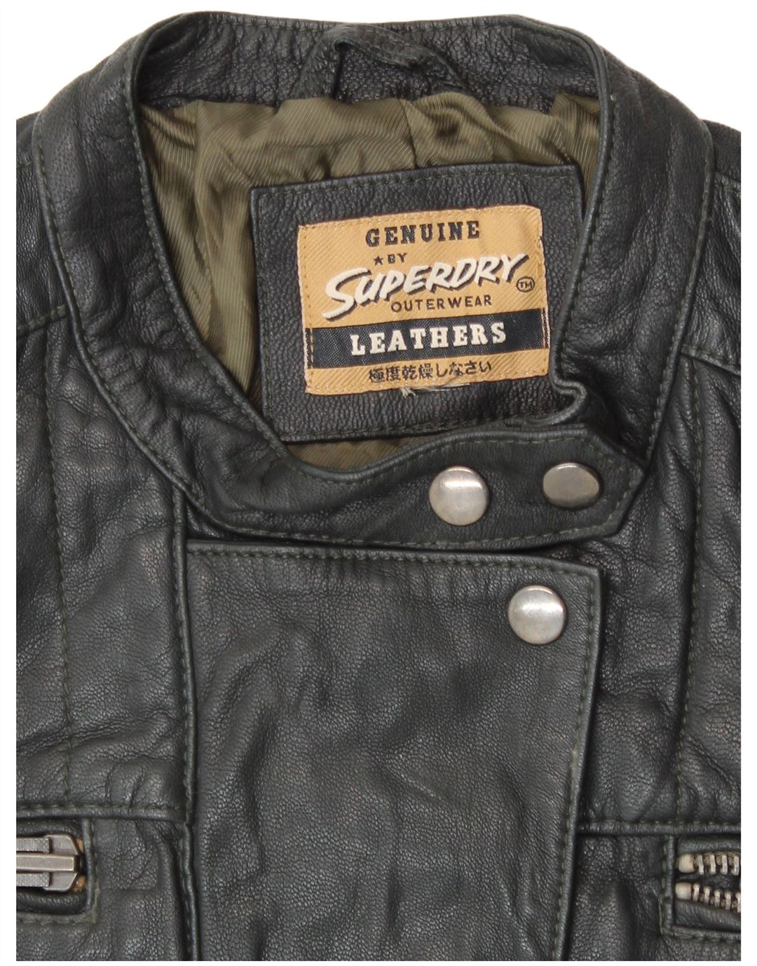 SUPERDRY Womens Leather Jacket UK 14 Medium Black Leather