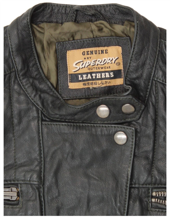 SUPERDRY Womens Leather Jacket UK 14 Medium Black Leather