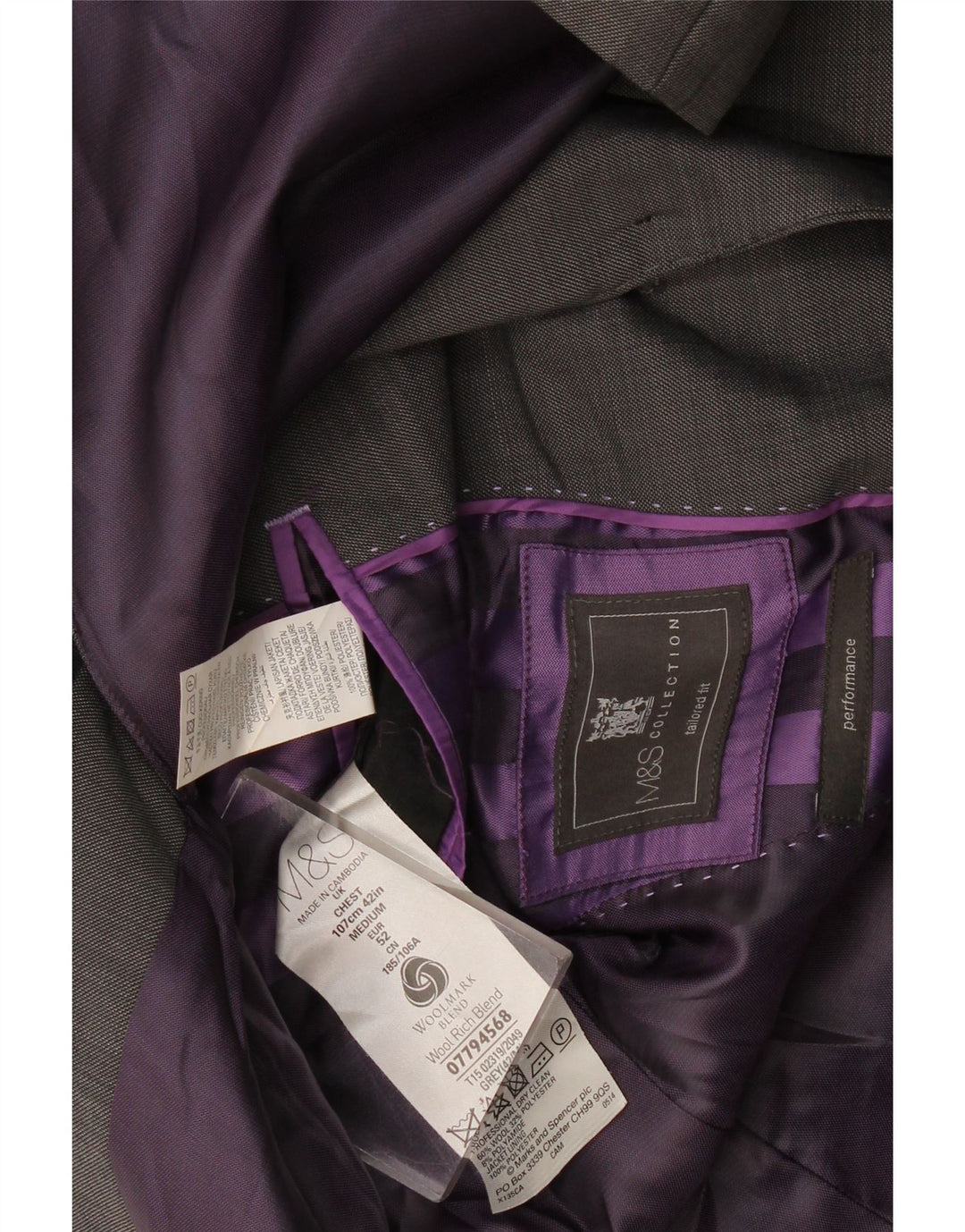 Marks & Spencer Mens Tailored Fit 2 Button Blazer Jacket IT 52 XL Grey Wool