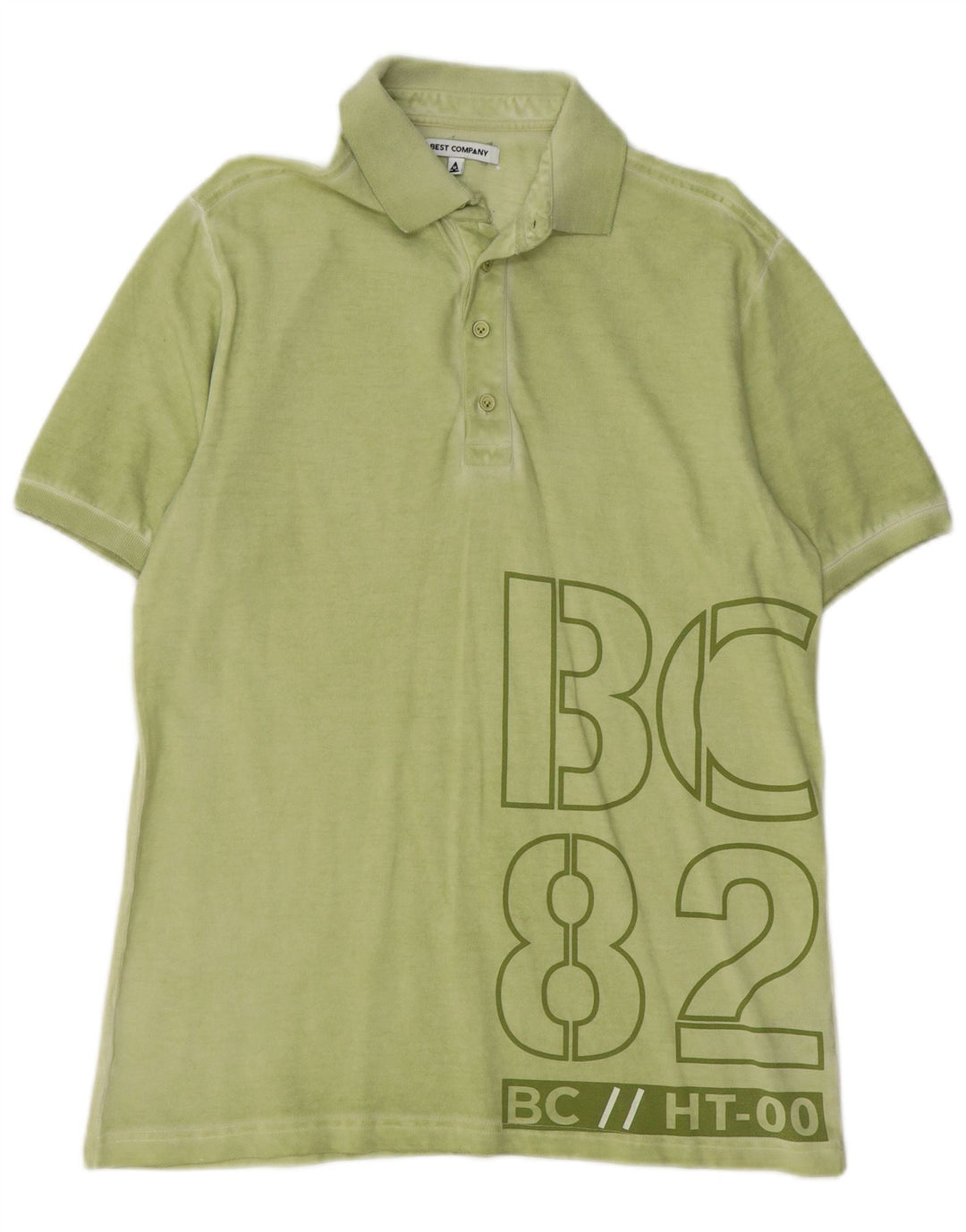 BEST COMPANY Mens Graphic Polo Shirt Medium Green Cotton