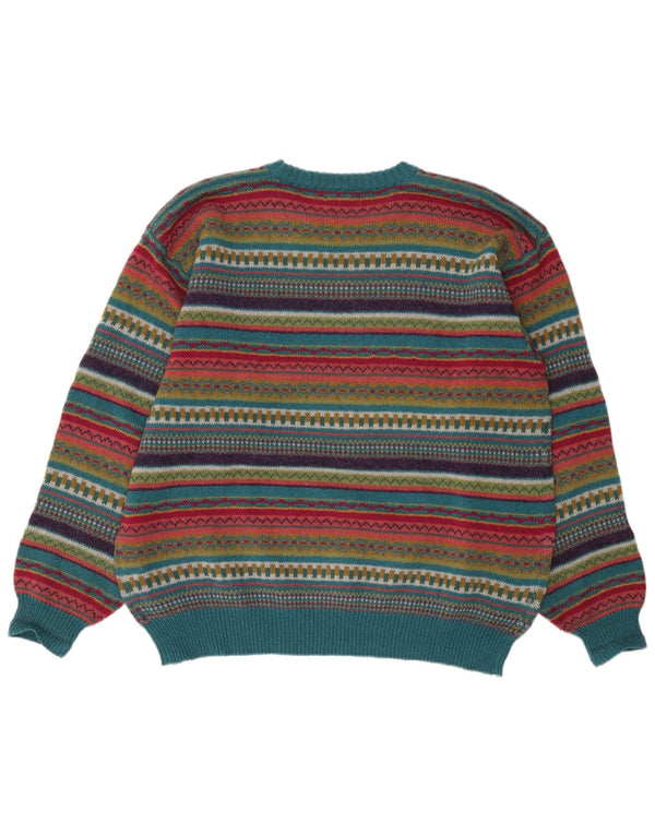 Vintage Mens Boat Neck Jumper Sweater Large Multicoloured Striped Wool