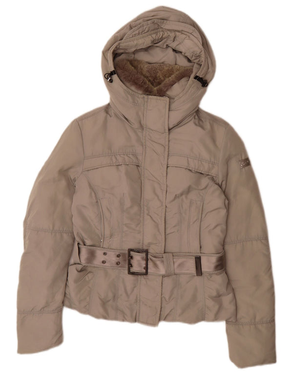 PEUTEREY Womens Hooded Padded Jacket IT 40 Small Grey Polyamide