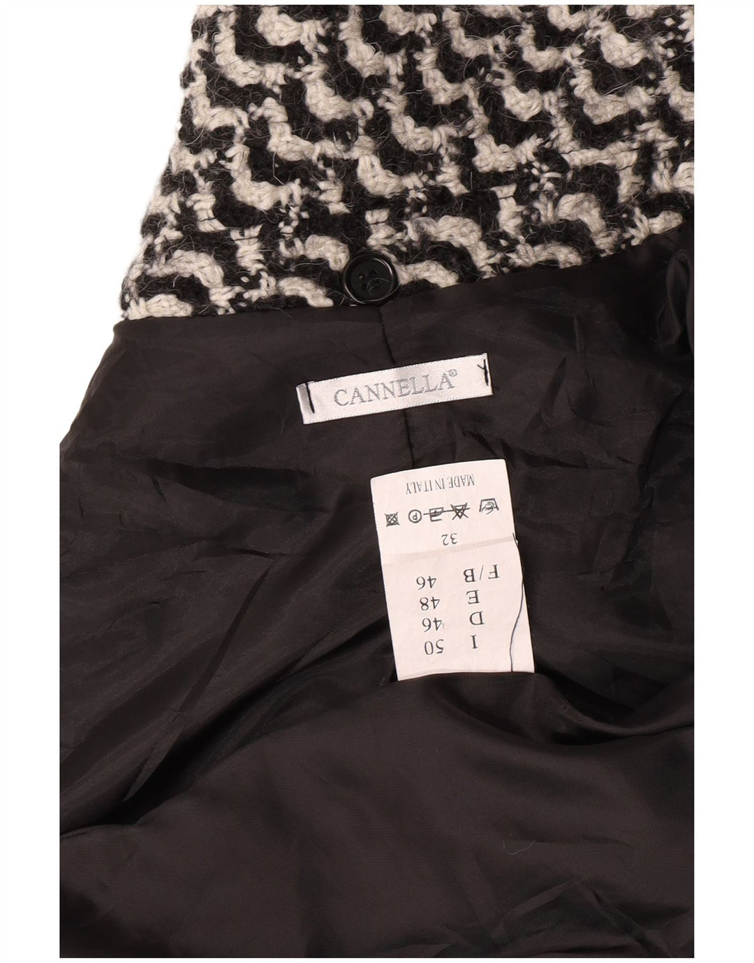 Vintage Womens Overcoat IT 50 XL Black Geometric Acetate