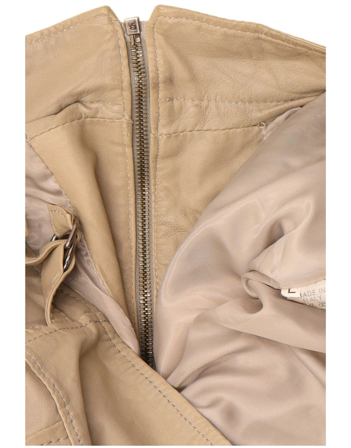 Vintage Womens Leather Jacket UK 16 Large Beige Leather