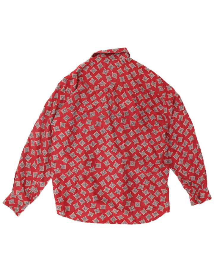 Wampum Mens Shirt Medium Red Geometric Silk