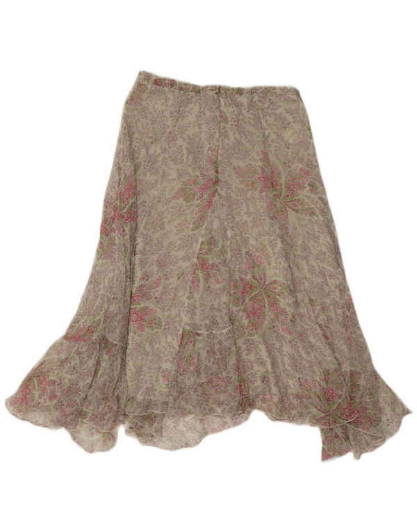 Sisley Womens Asymmetrical Skirt IT 38 XS W26  Grey Floral Silk
