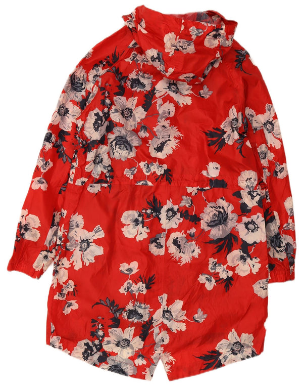 Joules Womens Hooded Raincoat UK 12 Medium Red Floral Polyester